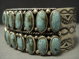 Two Rows Of Stunning Blue Diamond Turquoise Navajo Sterling Native American Jewelry Silver Bracelet-Nativo Arts