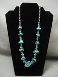 Uber Chunky Vintage Navajo Turquoise Native American Jewelry Silver Bead Necklace Old-Nativo Arts