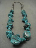 Uber Chunky Vintage Navajo Turquoise Native American Jewelry Silver Bead Necklace Old-Nativo Arts