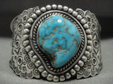 Uber Vintage Navajo 'Spider Turquoise' Ultra Detailed Native American Jewelry Silver Bracelet-Nativo Arts