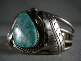 Ultra Rare Apache Turquoise Vintage Navajo Native American Jewelry Silver Leaf Bracelet-Nativo Arts