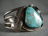Ultra Rare Apache Turquoise Vintage Navajo Native American Jewelry Silver Leaf Bracelet-Nativo Arts