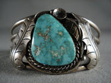 Ultra Rare Apache Turquoise Vintage Navajo Native American Jewelry Silver Leaf Bracelet-Nativo Arts
