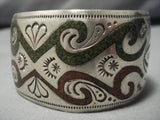 Ultra Rare Cerrillos Turquoise Inlay Vintage Native American Navajo Sterling Silver Bracelet-Nativo Arts