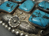 Ultra Rare Crow Springs Turquoise Vintage Navajo Native American Jewelry Silver Leaf Buckle Old-Nativo Arts