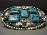 Ultra Rare Crow Springs Turquoise Vintage Navajo Native American Jewelry Silver Leaf Buckle Old-Nativo Arts
