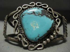 Ultra Rare Vintage Navajo Crow Springs/ Persin Turquoise Native American Jewelry Silver Bracelet-Nativo Arts