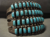 Ultra Wide Ultra Old Vintage Zuni/ Navajo Rectangled Turquoise Native American Jewelry Silver Bracelet-Nativo Arts