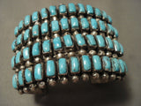 Ultra Wide Ultra Old Vintage Zuni/ Navajo Rectangled Turquoise Native American Jewelry Silver Bracelet-Nativo Arts
