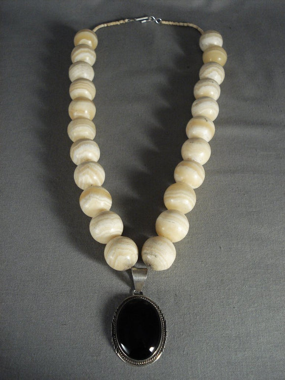 Unique 184 Gram Santo Domingo Vintage Native American Jewelry Silver Onyx Necklace-Nativo Arts