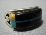 Unique Bold Inlay!! Vintage Native American Jewelry Navajo Sterling Silver Turquoise Ring Old-Nativo Arts