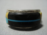 Unique Bold Inlay!! Vintage Native American Jewelry Navajo Sterling Silver Turquoise Ring Old-Nativo Arts