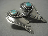 Unique!! Fabulous Vintage Native American Navajo Sterling Silver Turquoise Earrings Old-Nativo Arts