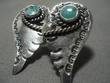 Unique!! Fabulous Vintage Native American Navajo Sterling Silver Turquoise Earrings Old-Nativo Arts