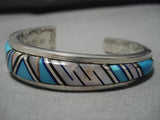 Unique! Graduating Width Vintage Native American Navajo Turquoise Sterling Silver Inlay Bracelet-Nativo Arts