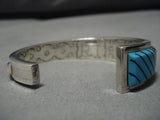 Unique! Graduating Width Vintage Native American Navajo Turquoise Sterling Silver Inlay Bracelet-Nativo Arts