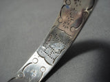 Unique! Graduating Width Vintage Native American Navajo Turquoise Sterling Silver Inlay Bracelet-Nativo Arts
