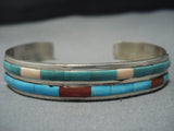 Unique Green And Blue Turquoise Vintage Native American Jewelry Zuni Sterling Silver Bracelet Cuff-Nativo Arts