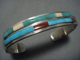 Unique Green And Blue Turquoise Vintage Native American Jewelry Zuni Sterling Silver Bracelet Cuff-Nativo Arts