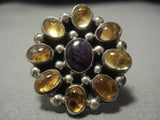 Unique Huge!! Vintage Native American Navajo Amethyst Sterling Silver Amber Ring Old-Nativo Arts