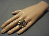 Unique Huge!! Vintage Native American Navajo Amethyst Sterling Silver Amber Ring Old-Nativo Arts