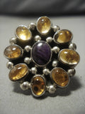 Unique Huge!! Vintage Native American Navajo Amethyst Sterling Silver Amber Ring Old-Nativo Arts