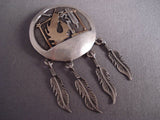 Unique! Huge Vintage Navajo Dangling Native American Jewelry Silver And Gold Feather Pin-Nativo Arts