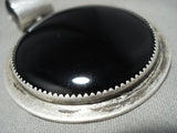 Unique Huge Vintage Navajo Onyx Two Sided Native American Jewelry Silver Navajo Weaver Pendant Old-Nativo Arts