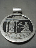 Unique Huge Vintage Navajo Onyx Two Sided Native American Jewelry Silver Navajo Weaver Pendant Old-Nativo Arts