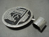 Unique Huge Vintage Navajo Onyx Two Sided Native American Jewelry Silver Navajo Weaver Pendant Old-Nativo Arts