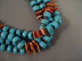 Unique Important Yazzie Navajo Turquoise Spiny Oyster Native American Jewelry Silver Heishi Necklace-Nativo Arts