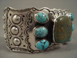 Unique Modernistic Navajo Royston Turquoise Repoussed Native American Jewelry Silver Bracelet-Nativo Arts