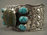 Unique Modernistic Navajo Royston Turquoise Repoussed Native American Jewelry Silver Bracelet-Nativo Arts