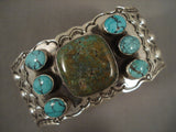 Unique Modernistic Navajo Royston Turquoise Repoussed Native American Jewelry Silver Bracelet-Nativo Arts