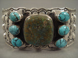 Unique Modernistic Navajo Royston Turquoise Repoussed Native American Jewelry Silver Bracelet-Nativo Arts