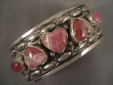 Unique Navajo 'Pink Hearts Of Love' Repoussed Native American Jewelry Silver Bracelet-Nativo Arts