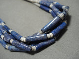 Unique! Santo Domingo 'Tubule Lapis' Heishi Native American Jewelry Silver Necklace-Nativo Arts