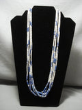 Unique! Santo Domingo 'Tubule Lapis' Heishi Native American Jewelry Silver Necklace-Nativo Arts