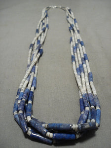 Unique! Santo Domingo 'Tubule Lapis' Heishi Native American Jewelry Silver Necklace-Nativo Arts