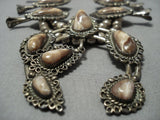 Unique!! Vintage Native American Jewelry Navajo Agate Sterling Silver Squash Blossom Necklace Old-Nativo Arts