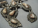 Unique!! Vintage Native American Jewelry Navajo Agate Sterling Silver Squash Blossom Necklace Old-Nativo Arts