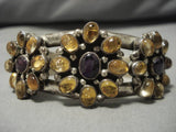Unique!! Vintage Native American Navajo Amethyst Sterling Silver Amber Bracelet Old-Nativo Arts