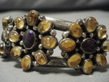 Unique!! Vintage Native American Navajo Amethyst Sterling Silver Amber Bracelet Old-Nativo Arts