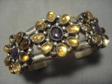 Unique!! Vintage Native American Navajo Amethyst Sterling Silver Amber Bracelet Old-Nativo Arts