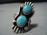 Unique!! Vintage Native American Navajo Domed Natural Blue Turquoise Sterling Silver Ring Old-Nativo Arts