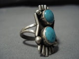 Unique!! Vintage Native American Navajo Domed Natural Blue Turquoise Sterling Silver Ring Old-Nativo Arts