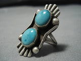Unique!! Vintage Native American Navajo Domed Natural Blue Turquoise Sterling Silver Ring Old-Nativo Arts