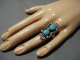 Unique!! Vintage Native American Navajo Domed Natural Blue Turquoise Sterling Silver Ring Old-Nativo Arts