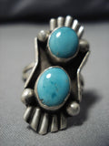 Unique!! Vintage Native American Navajo Domed Natural Blue Turquoise Sterling Silver Ring Old-Nativo Arts