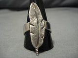 Unique!! Vintage Native American Navajo Hand Carved Feather Sterling Silver Ring Old-Nativo Arts